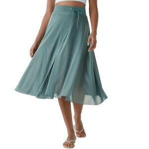 New Halara High Waisted Mesh 2-in-1 Pocket Midi Flare Casual Skirt Size L Blue